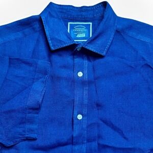 Charles Tyrwhitt Shirt Mens Large Blue Linen Button Up Classic Fit Preppy Beach